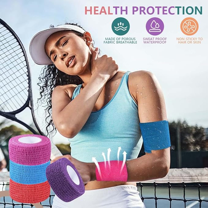 KISEER 30 Pack 1 Inch x 5 Yards Colorful Self Adhesive Bandage Breathable Cohesive Bandage Wrap Rolls Elastic Self-Adherent Tape for Stretch Athletic, Sports, Wrist, Ankle