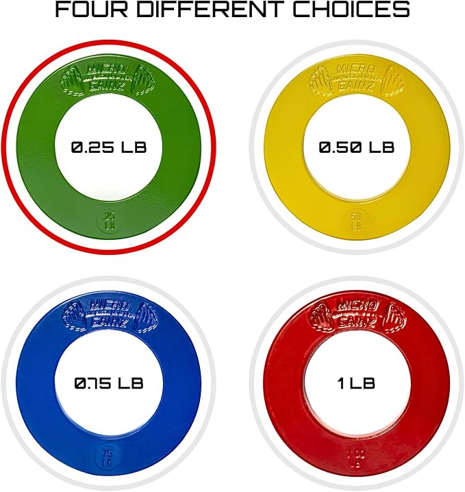 Micro Gainz Calibrated Fractional Weight Plate Set of 2 Plates, Choose Set (.25LB-1.25LB), Designed for Olympic Barbells for Strength Training & Micro Loading Bar Weights, Made in USA