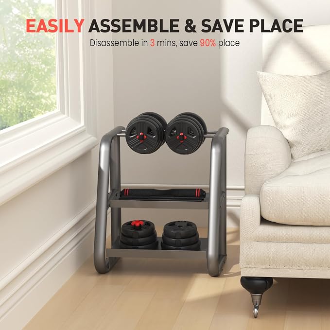 FDS4 Adjustable Dumbbell Set, 20/30/40/60/80 lb Free Weight Set with Connector, 3-in-1 Design for Dumbbell, Barbell, and Weight Plate Training, Home Gym Fitness Equipment for Men and Women