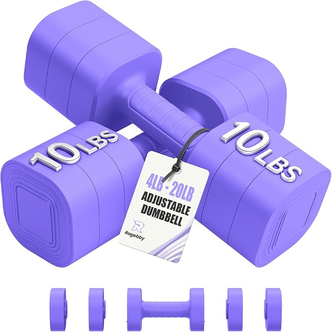 Ragebby Adjustable Dumbbell Set of 2, Weights for Men and Women at Home | Anti-slip Handle, Weights Dumbbells Set, 2lb/3lb/5lb/10lb/15lb/20lb for Pilates, Yoga, Strength Training