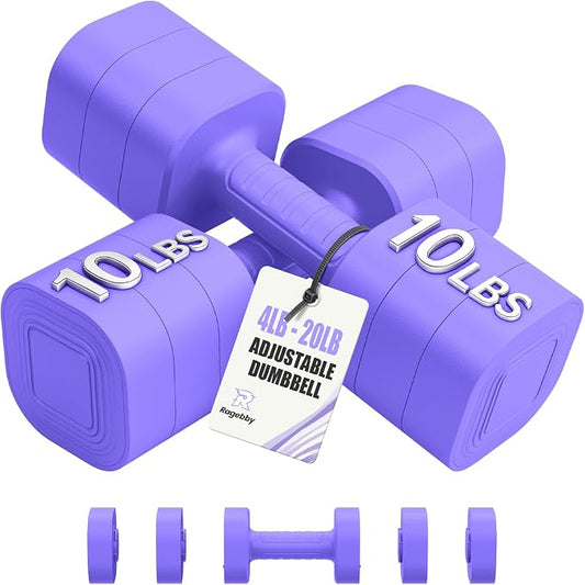 Ragebby Adjustable Dumbbell Set of 2, Weights for Men and Women at Home | Anti-slip Handle, Weights Dumbbells Set, 2lb/3lb/5lb/10lb/15lb/20lb for Pilates, Yoga, Strength Training