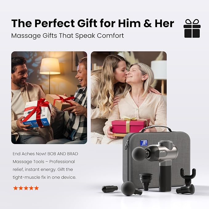 BOB AND BRAD C2 Massage Gun, FSA Eligible & HSA Approved Deep Tissue Percussion Massager Gun, Muscle Massager with 5 Speeds and 5 Heads, Electric Back Massagers for Professional Athletes Home Gym