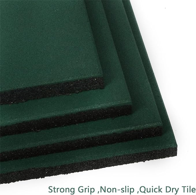 MYOYAY 4 Pack Interlocking Tiles 20"x20"x1" Heavy Duty Rubber Tile Green Non-Slip Flooring Mat for Playground Park Gym Indoor and Outdoor, Cover 11.12 Sq.FT
