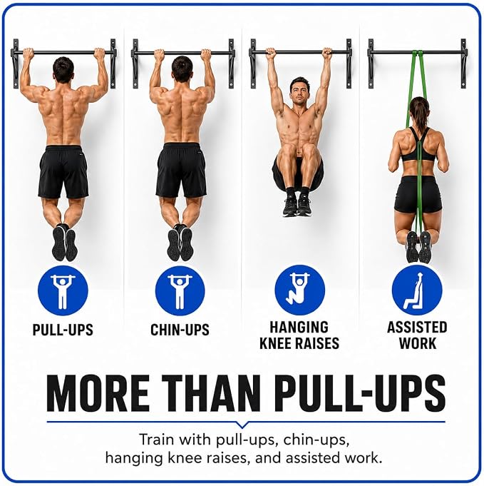 REP Fitness Heavy Duty Pull-Up Bar, Wall Mounted Multi-Grip or Bare Steel Straight Option, Home Gym Exercise Equipment for Chin Training, Garage Strength Workouts, Rings, Straps
