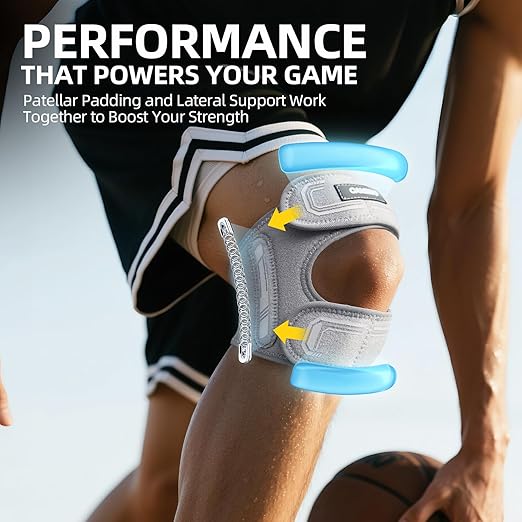 CAMBIVO Patella Tendon Support Knee Strap with Gel Pad and Side Stabilizers, Lightweight Knee Brace for Women and Men, Adjustable Knee Support for Knee Pain Relief, Running, Workouts (Gray, L/XL)