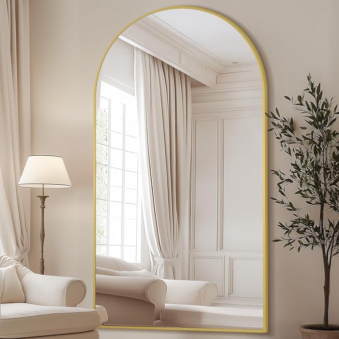 MELOMOIR 82"x44" Oversized Floor Mirror Freestanding, Arched Full Length Mirror for Bedroom Living Room Dressing Room Gym Yoga Hair Salon, Gold Mirror Full Length with Shatterproof Tempered Glass