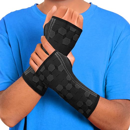 Sparthos Wrist Compression Sleeves (Pair), Carpal Tunnel Brace - Black-MD