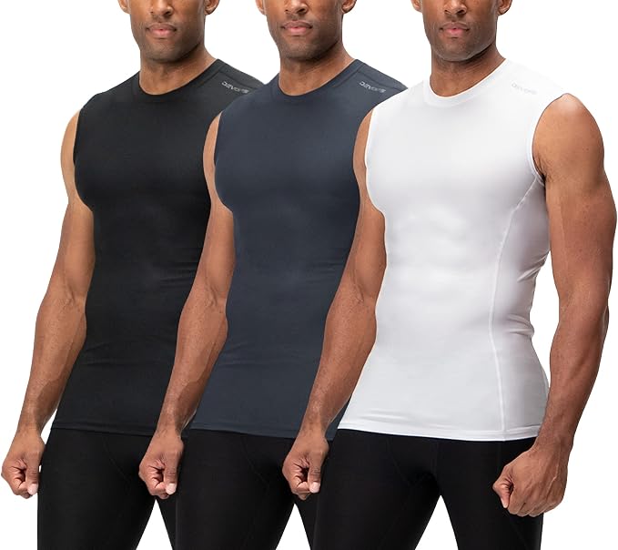 DEVOPS 3 Pack Men's Compression Shirts Sleeveless Tank Top Baselayer | Gym Training, Running, Moisture Wicking, Compression Fit, 4-Way Stretch, UPF 50+, Sleeveless