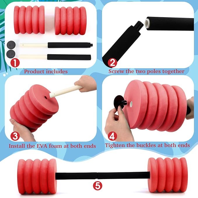 Soulchen Long Aquatic Exercise Dumbbells Pool Exercise Foam Water Weights Dumbbell Aquatic Pool Barbells with High Density EVA Foam for Swim Water Aerobics Workouts Loss