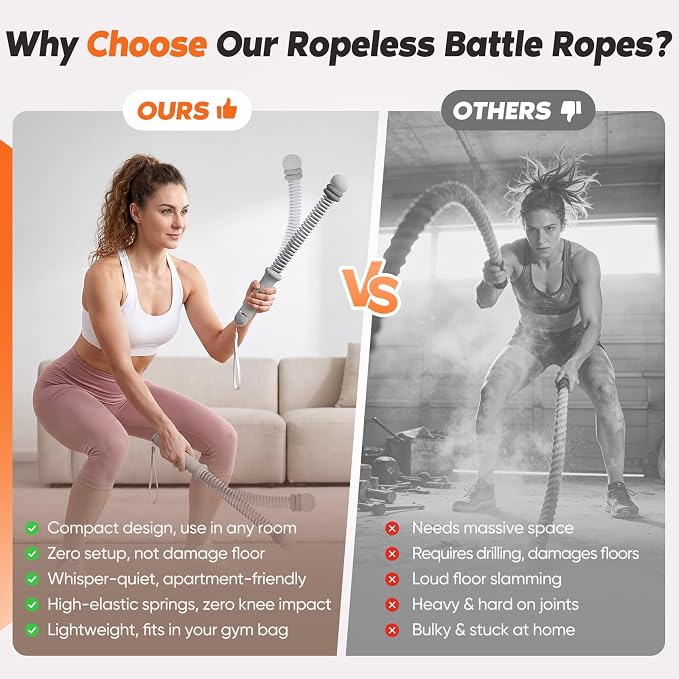 KUZARO Upgrade Weighted Ropeless Battle Ropes for Women, Quiet Adjustable Cordless Battle Ropes for Home Gym HIIT Cardio & Strength Training, Portable Exercise Rope for Arm & Core, Apartment Gear