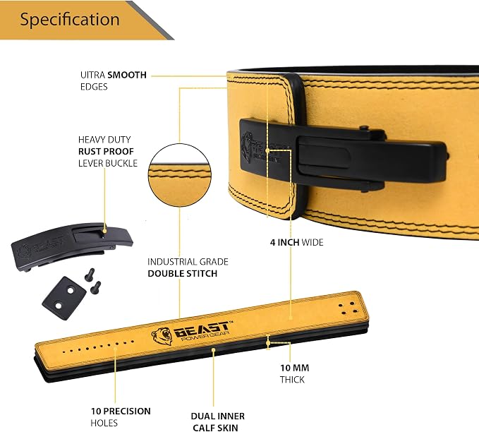 Weight Lifting 10MM 13MM Leather Lever Belt Powerlifting - Free Strap Lower Back Support for Weightlifting, Deadlifts, Squats, Power Belt - Men & Women