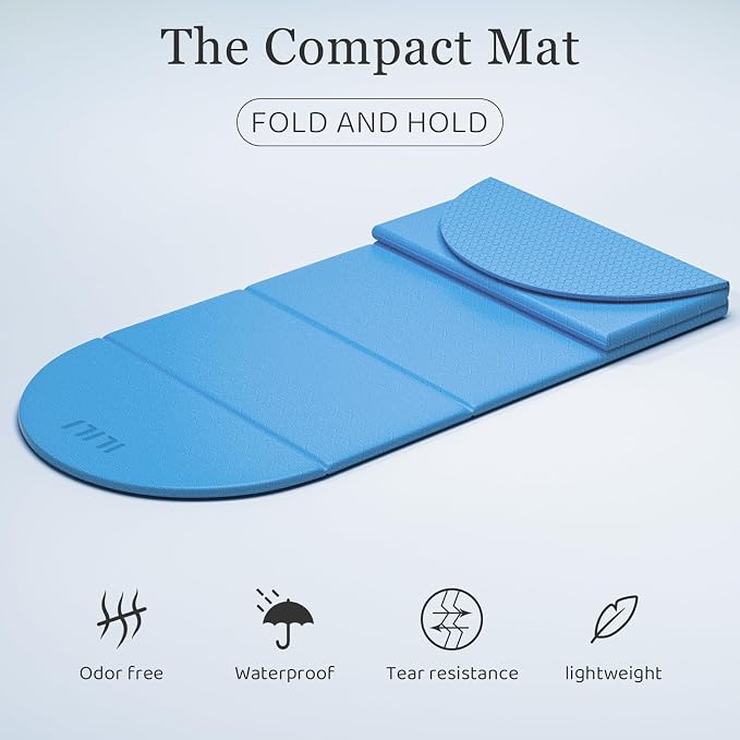 ILILI Foldable Yoga Mat-Semicircular, 10mm Thick, TPE Material, Extra Long 75"L x 26"W, Soft and Comfortable Folding Oval Mat 0.4 Inches, Easy to Carry and Store, 190*66cm Portable Multi-Functional Use for Yoga, Home Exercise & Outdoor