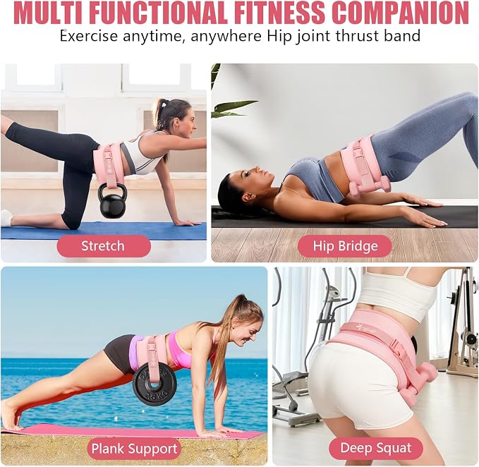 Hip Thrust Belt, Leather Dumbbell Booty Workout Belt | Adjustable non-slip booty belt for hip thrusts, fits dumbbells kettlebells plates, home gym exercise equipment
