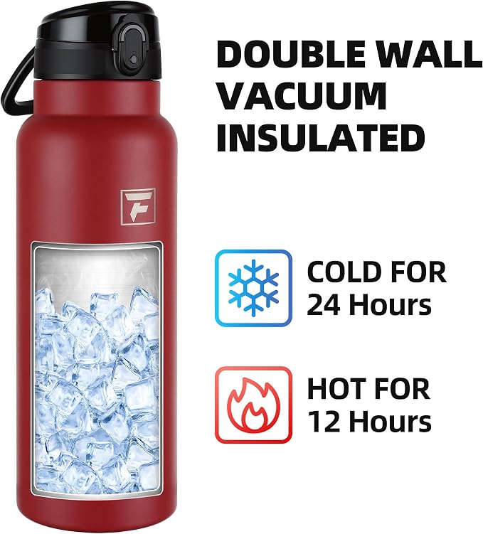 Fanhaw 40 Oz Insulated Stainless Steel Water Bottle with Chug Lid – Wide Mouth, Leak-Proof, BPA-Free – Ideal for Kids, Adults, Sports, Gym, and Outdoor Use (Red)
