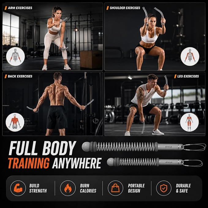 Cordless Battle Rope Workout Equipment – Portable Resistance Spring Trainer for Full Body Cardio, HIIT, Fat Burning & Strength Training – Home Gym Fitness Kit with Gloves & Carry Bag