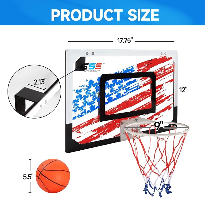 GSE Over-The-Door Basketball Hoop with Basketball & Pump, for Home & Office | Wall-Mounted Basketball Hoop Complete Accessories, Clear Impact-Resistant PC Backboard, PVC Basketball, Several Style Choice