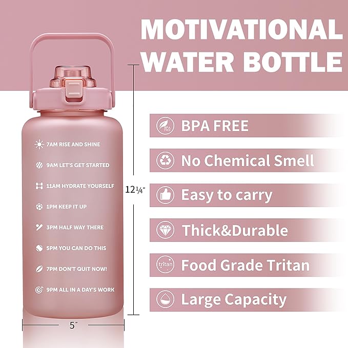 ST-YIBEN 64oz,100oz,128oz Large Motivational Water Bottle with Time Marker, Leakproof & BPA Free Half Gallon Big Water Bottle with Straw Handle Tritan Frosted Water Jug for Gym,Fitness,Outdoor Sports