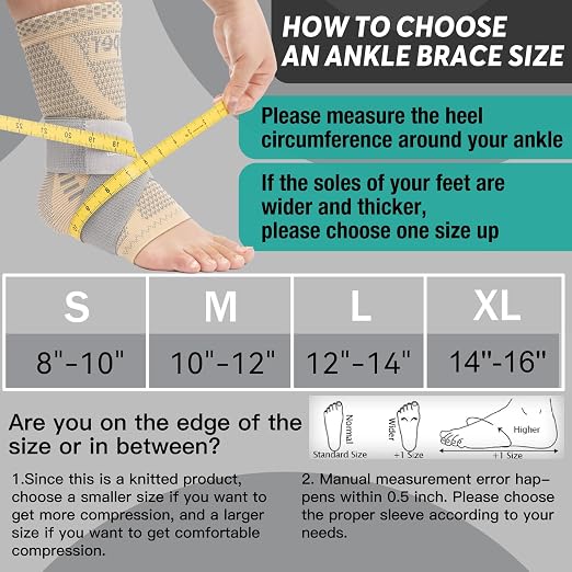 INDEEMAX Ankle Brace for Sprained Ankle Compression Sleeve, 2 Pack Copper Infused Ankle Support Brace for Women & Men, Plantar Fasciitis Relief Achilles Tendonitis, Sports Running, Skin Silver, XL