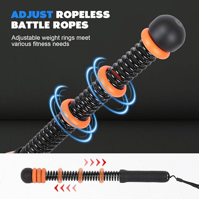 Cordless Battle Ropes for Home Gym, Adjustable Weight Battle Rope Sticks | Ergonomic Handles for Cardio, Strength Building & Fat Burning, Perfect for Home/Office/Travel Workouts