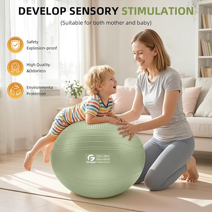 Gruper Yoga Ball, Extra Thick Non Slip Exercise Ball for Workout, Yoga, Pregnancy, 4 Sizes Anti Burst Chair for Home and Office, Includes Foot Pump & Fitness Guide