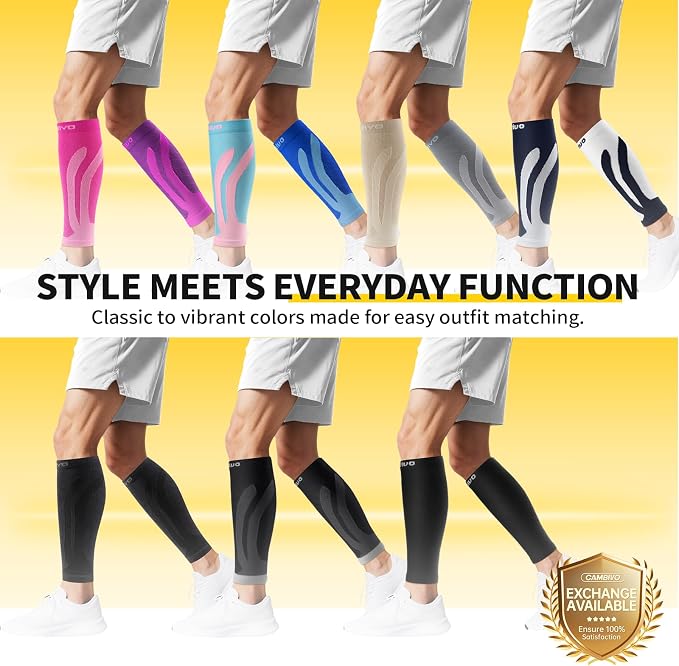 CAMBIVO Calf Compression Sleeve for Shin Splints & Running Support-3 Pairs | Leg sleeves for men & women, 15-20mmHg footless compression socks for gym & recovery, varicose veins