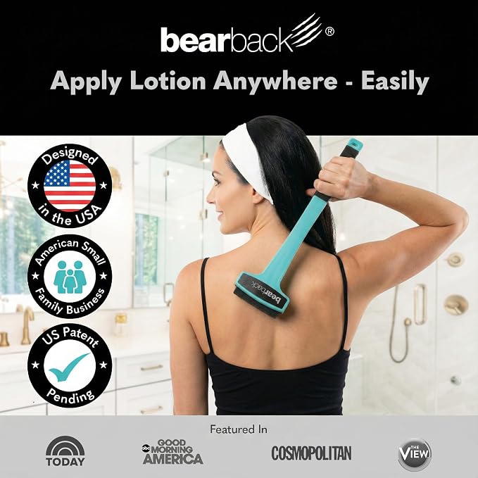 bearback Lotion Applicator for Back & Body Long-Reach Roller for Even Lotion, Sunscreen, Self-Tanner & Medication Application Foldable, Reusable, No-Help Design American Small Business (Teal)