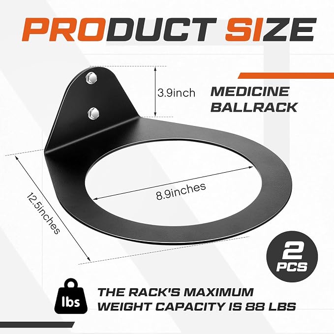 Gisafai Wall Mounted Medicine Ball Holder, Heavy Duty Slam Ball Storage Rack with Installation Accessories, 8.9 Inch Inner Diameter, 88 Lbs Load Capacity for Home Garage Gym Commercial Sports