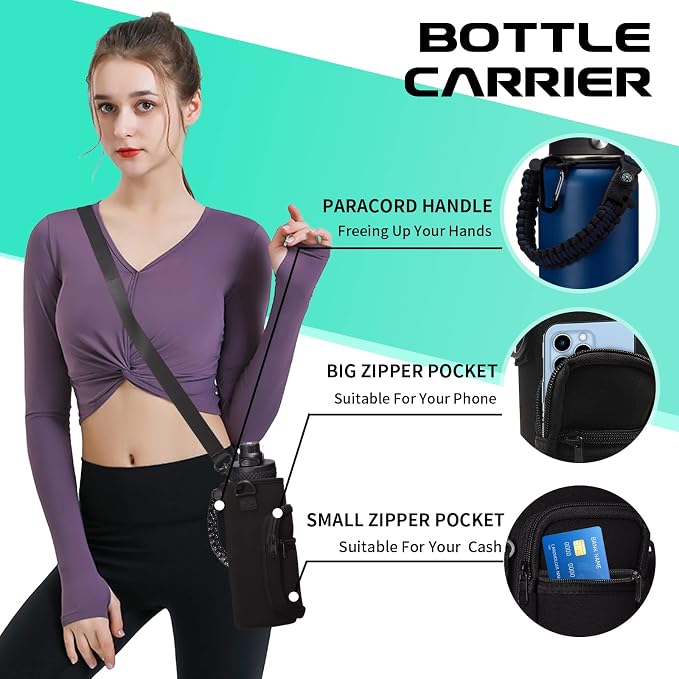Water-Bottle Insulated 40oz with Straw - Carrying Pouch & Paracord Handle, Leakproof Thermo Metal Bottle Keep Cold 48H Hot 24H, Sport Canteen Stainless Steel Water Bottle for Indoor
