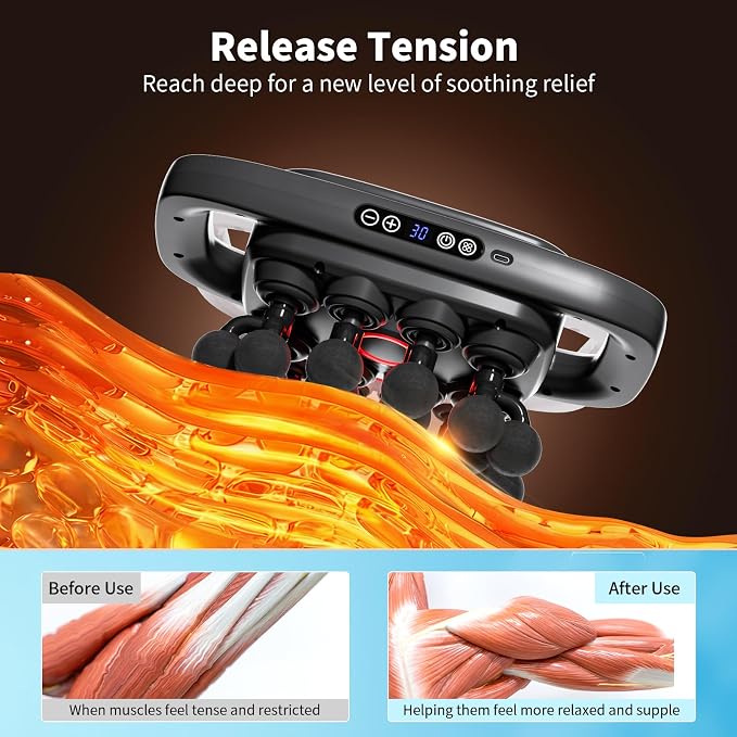 20-Head Massage Gun, 30 Intensity Levels 3 Modes, Deep Tissue Massager with 50KG Force & Noise-Free Motor for Neck Back Legs Shoulders, Portable for Full Body Muscle Recovery