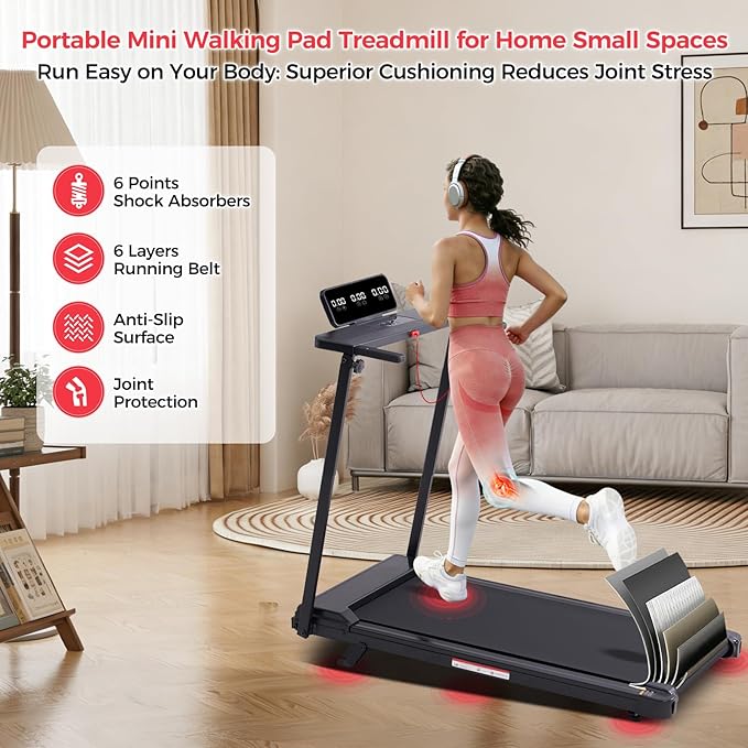 KASSADIN Portable Treadmills for Home Small, Walking Pad with Handle Bar, 3.5HP Electric Mini Treadmills for Home Exercising, Walking Pad Treadmill with Handle Bar and Incline, 0.6-10MPH, 400LBS