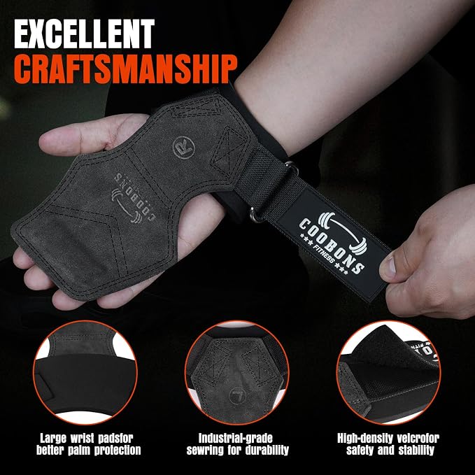 Weight Lifting Wrist Straps, Gym Straps Weight Lifting for Deadlift and Powerlifting, Double Layer Leather Wrist Wraps with Padded Cushion Wrist Loop, Weightlifting Grips for Men and Women
