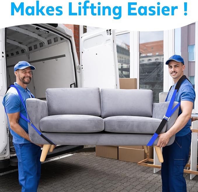 Moving Straps for Lifting Heavy Furniture: 2-Person Shoulder Lifting System | Up to 800 lb capacity, wide padded shoulder straps, adjustable buckles and high-density nylon for appliances and mattresses