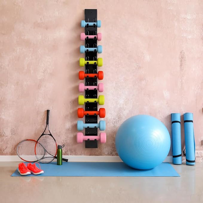 Zonon 50 Inch Dumbbell Wall Rack 10 Capacity Metal Heavy Duty Dumbbell Storage Holder for Space-Saving Home Gym Hardware Included