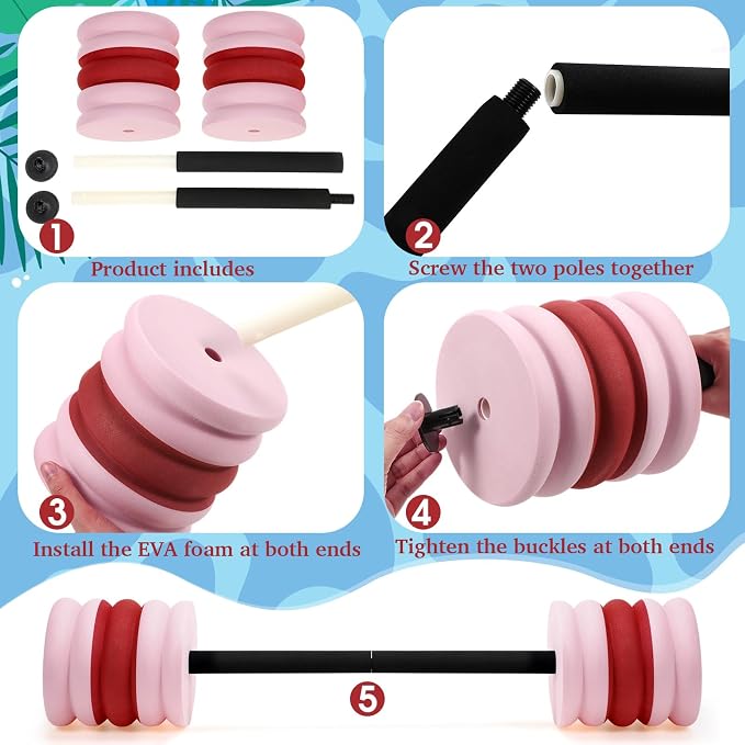 Soulchen Long Aquatic Exercise Dumbbells Pool Exercise Foam Water Weights Dumbbell Aquatic Pool Barbells with High Density EVA Foam for Swim Water Aerobics Workouts Loss