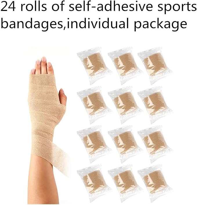24 Packs Self Adherent Cohesive Wrap Bandages 2'' Wide, 5 Yards, First Aid Tape,Elastic Self Adhesive Tape,All Sports Athletic Tape, Non-Woven Bandage,Breathable Wound Tape,Skin Colour Athletic Tape