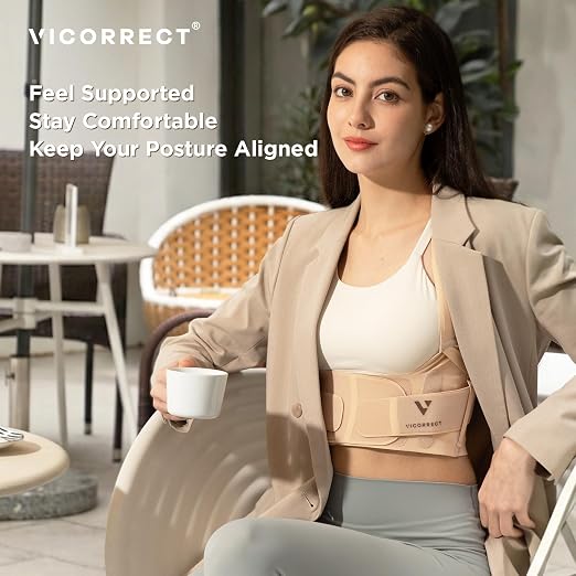Vicorrect Adjustable Posture Corrector for Women: Invisible Under Clothes - Comfortable Back Support Bra for Upper Back Neck Shoulder Pain Relief - Ideal for Sitting Exercise Daily Wear