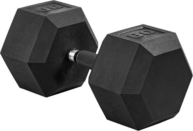CAP Rubber Coated Dumbbell Weights, Free Weights for Home Gym Strength Training, Anti-Roll Hex Dumbbells with Black, Chrome & Comfort Grip Handles, Singles