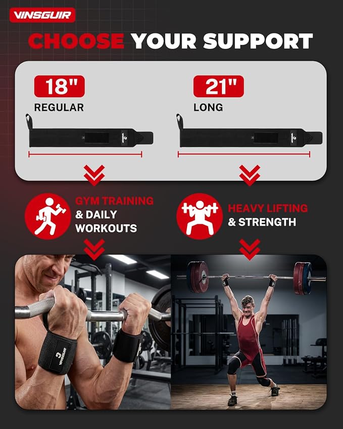 VINSGUIR Wrist Wraps for Weightlifting, [USPA Approved] Lifting Straps for Wrist Support with Heavy Duty Thumb Loop, Gym Wrist Brace for Working Out, Crossfit, Powerlifting, for Men&Women