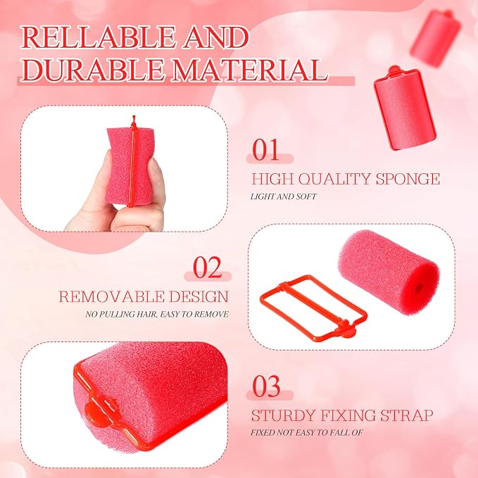 Geyoga 18 Pieces Red Foam Hair Rollers Large Hair Curlers Sponge Rollers for Heatles to Sleep in a Curl for Women's Short and Long Hairs Styling (1.4 x 2.6 Inches)