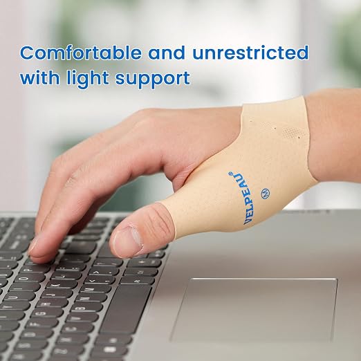 Velpeau Thumb Compression Sleeve for Tendonitis (Pack of 2), Seamless Technology, Gloves Wraps for Arthritis Pain Relief for Women & Men, Splint Liner, Fits Both Hands (Khaki, Short Version, S)