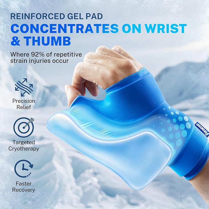 Thumb & Wrist Ice Pack Wrap, Long-Lasting Cold Compression for Pain Relief | Thickened Gel, Form Fit, Stays Cold Longer, Soft After Freezing, Full Wrap Cooling, Reusable Cold Hot Therapy, Easy On & Off