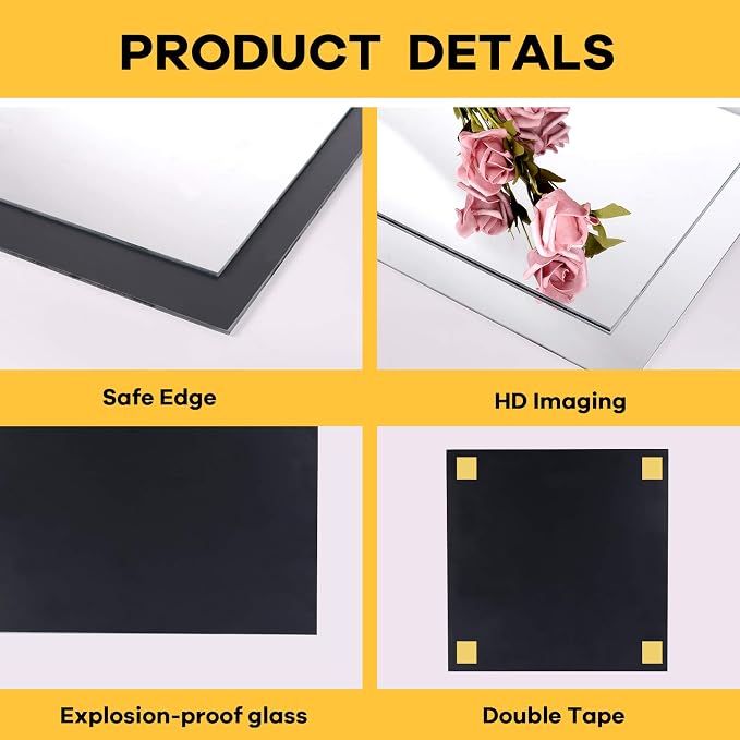 EVENLIVE Large Full Length Home Gym Mirror Tiles 4-Pack 14 Inch | Glass frameless self-adhesive mirror tiles for wall mirror mounted. Home gym accessory, door, bedroom. Easy stick on