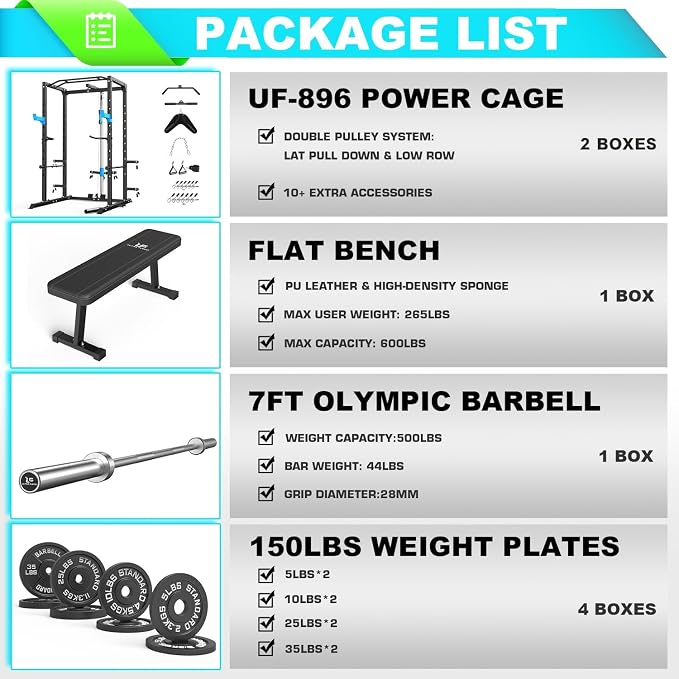 ULTRA FUEGO Power Cage, Multi-Functional Power Rack with J-Hooks, Dip Handles, Landmine Attachment and Optional Cable Pulley System for Home Gym
