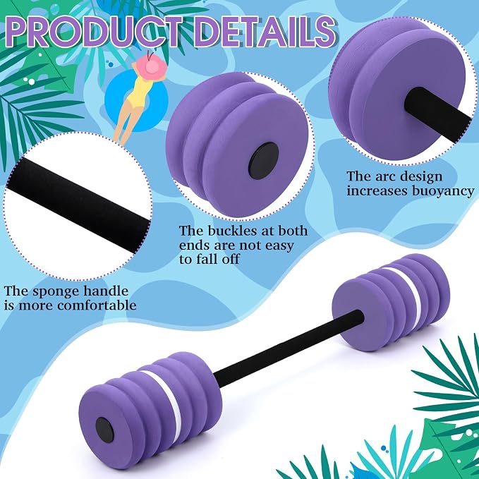 Soulchen Long Aquatic Exercise Dumbbells Pool Exercise Foam Water Weights Dumbbell Aquatic Pool Barbells with High Density EVA Foam for Swim Water Aerobics Workouts Loss