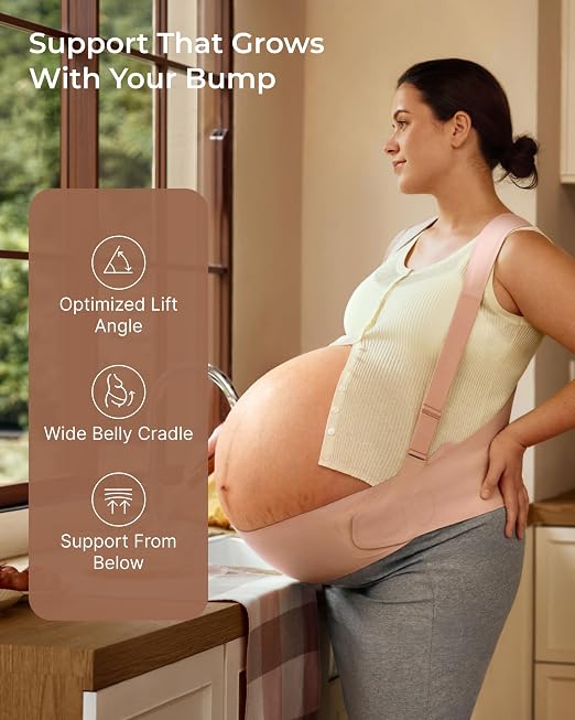 Momcozy Pregnancy Belly Band, 3-Zone Ergonest 2.0 Racerback Support | Contoured belly lift, dual-stay back support and adjustable padded straps for twin, multiple or fast-growing bumps