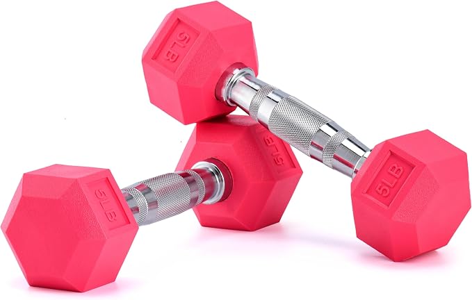 Portzon 8 Colors Options Compatible with Set of 2 Rubber Dumbbell Weight, 5-50 LB, Anti-Slip, Anti-roll, Hex Shape