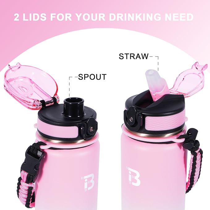TOPBADE 32oz Insulated Water Bottle with Straw Lid & Spout Lid & Paracord Handle, Stainless Steel Water Bottle Wide Mouth, Double Wall for Women Men Gym Fitness Outdoor