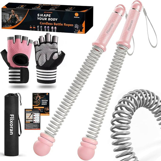 Cordless Battle Ropes Adjustable Trainer, Ropeless Weighted Portable Exercise Equipment for Home Gym Workouts, Compact Arm Strength for Men Women, Heavy Flex Rope Stick Fitness Gift