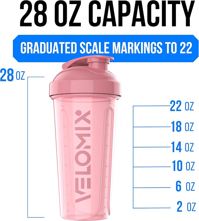 VELOMIX 6 Pack 28oz Protein Shaker Bottle, Dynamic Fuel Series | 6x Wire Whisk, Leak Proof Shaker Cups for Protein Shakes, Stackable, Dishwasher safe, BPA free, Pre Workout and Gym ready