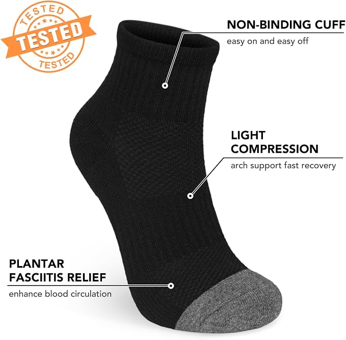 5 Pairs Copper Compression Socks for Women & Men - Ankle Plantar Fasciitis Arch Support Running Socks for Athletic